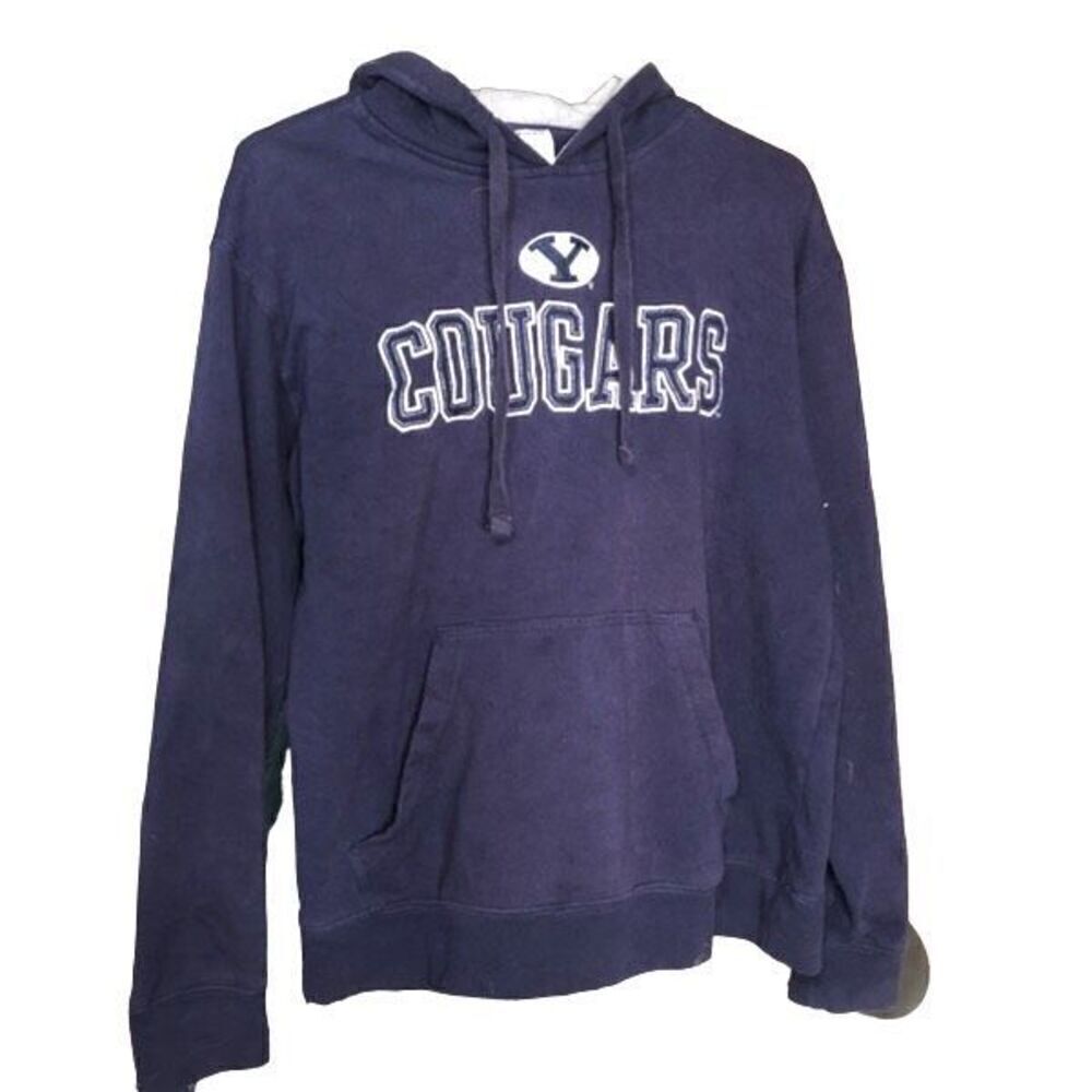 Champion Mens Brigham Young University Cougars Hoodie M Navy Blue Reverse Weave